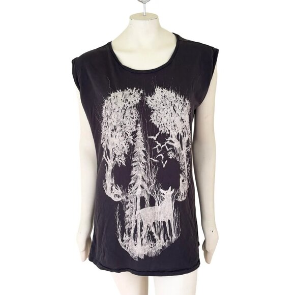 ALL SAINTS Wolverine Tunic Tee  Skull graphic Open back SZ M - Picture 1 of 11